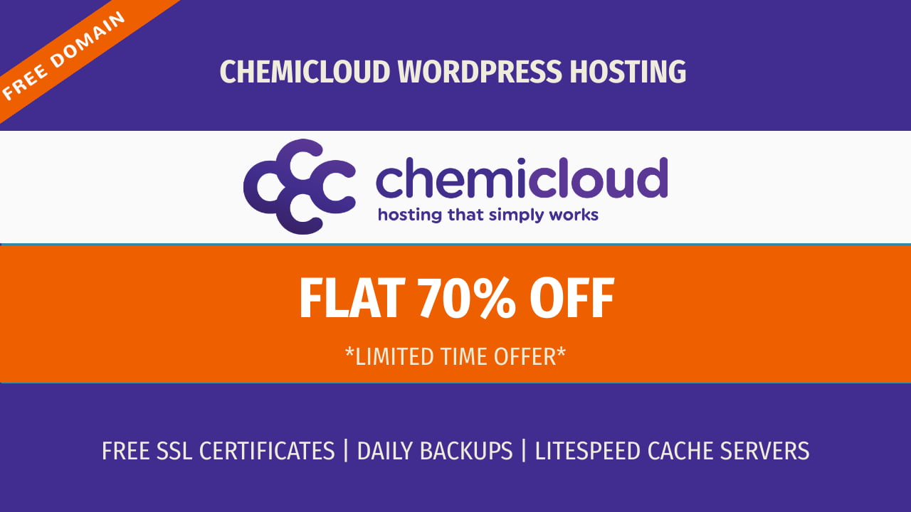 ChemiaCloud WordPress Hosting Coupon Flat 70% OFF + Free Domain