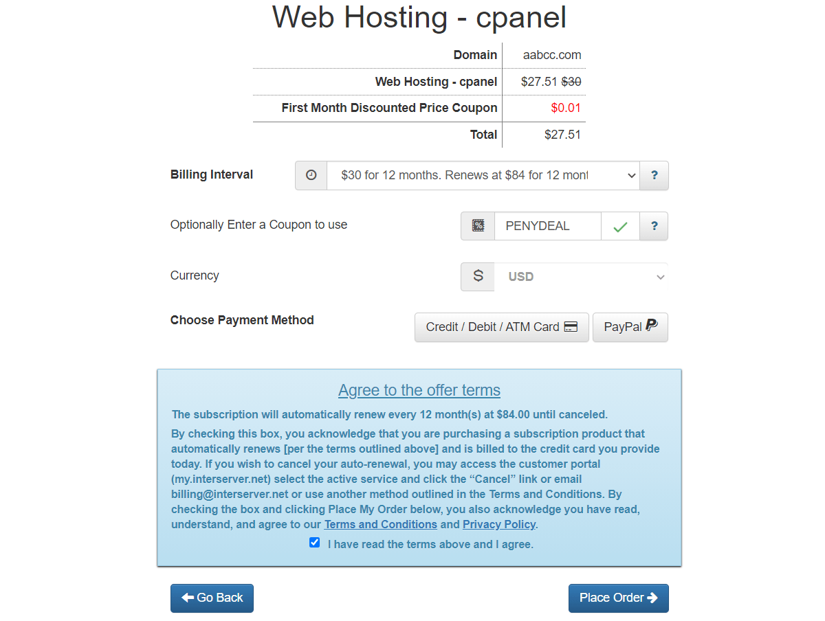 InterServer dedicated server plan tiers and pricing