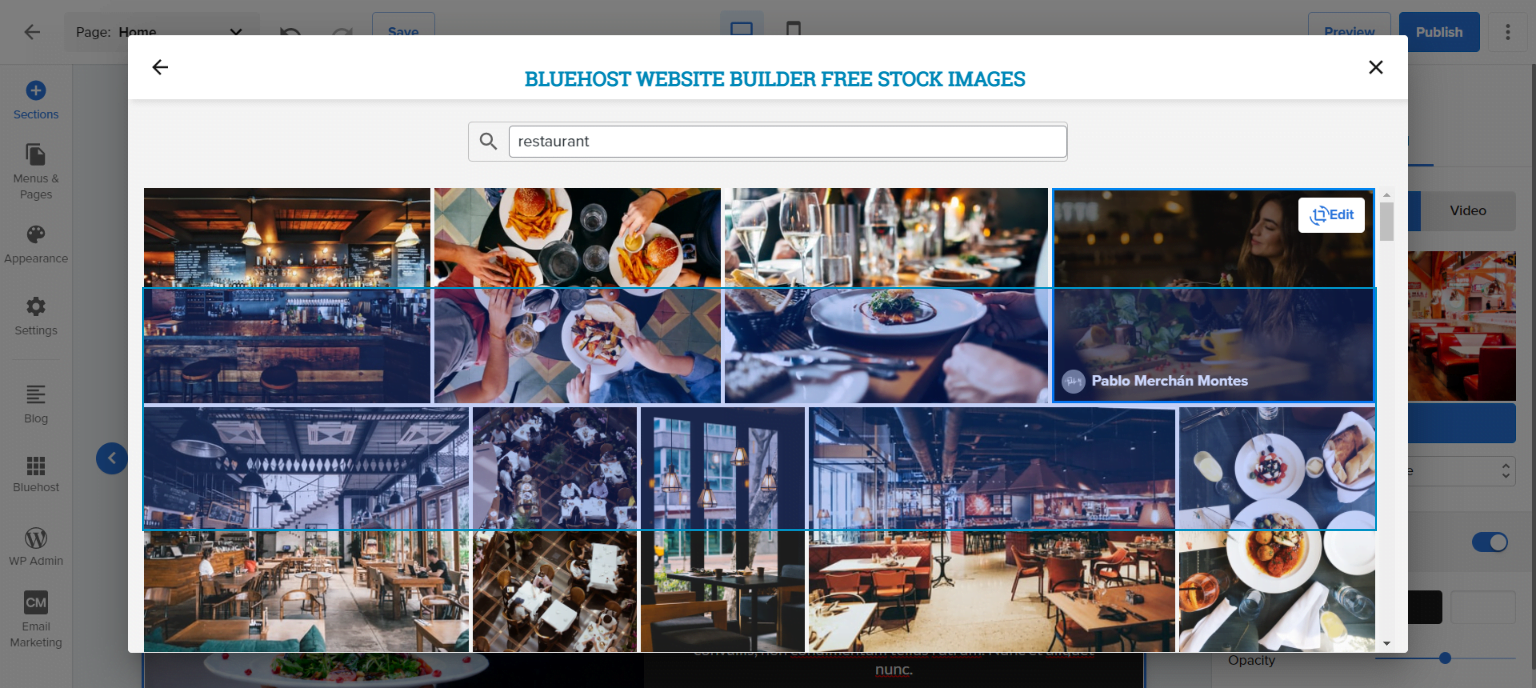 bluehost website builder stock images