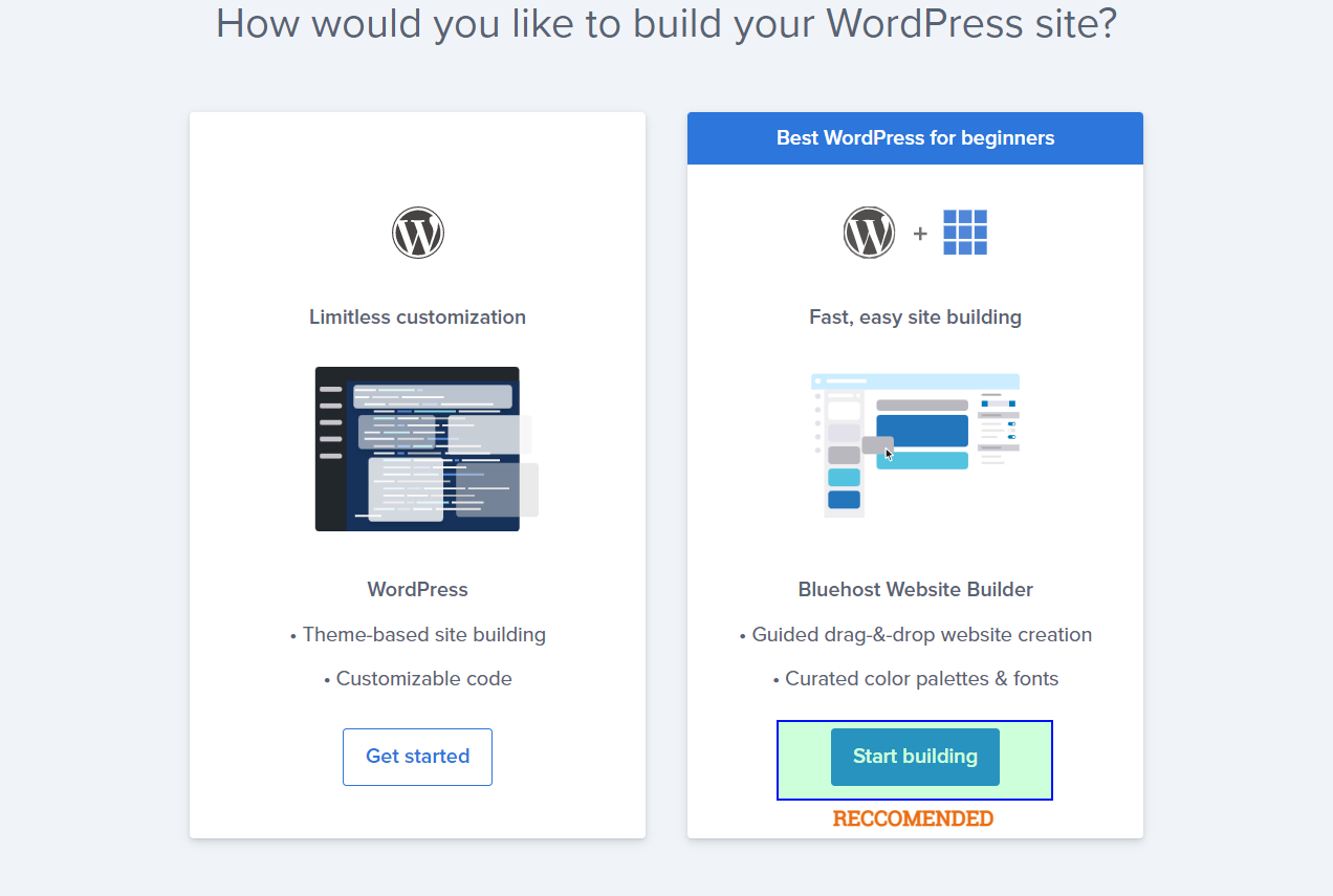 choost bluehost website builder to create a site in 10 minute