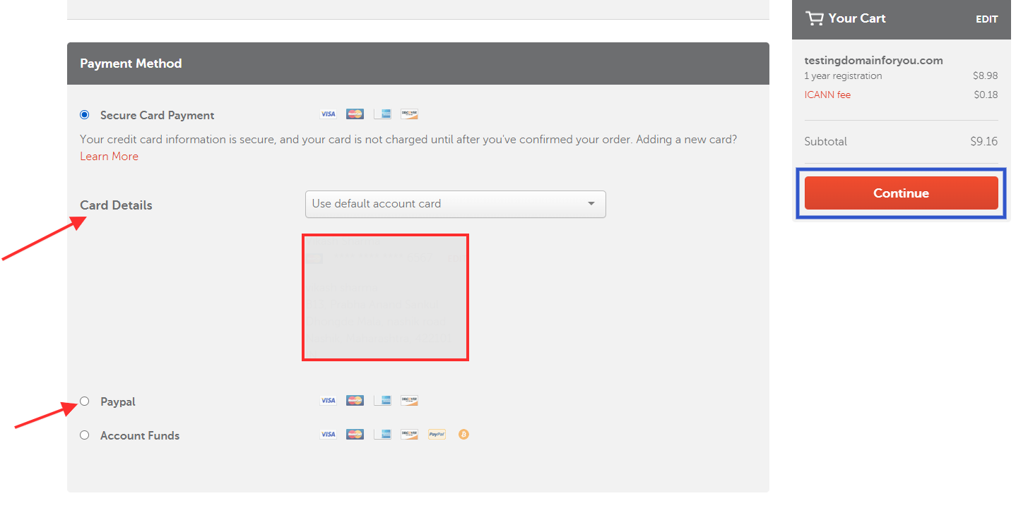 namecheap payment method