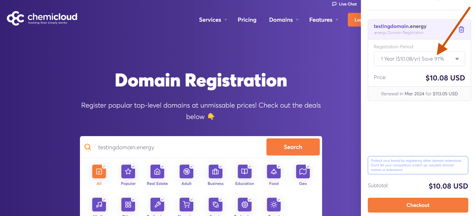 how to register domain name on chemicloud
