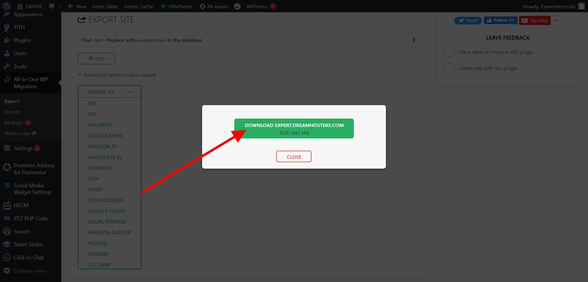 download the backup file