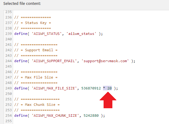 how to increase all in one plugin file size